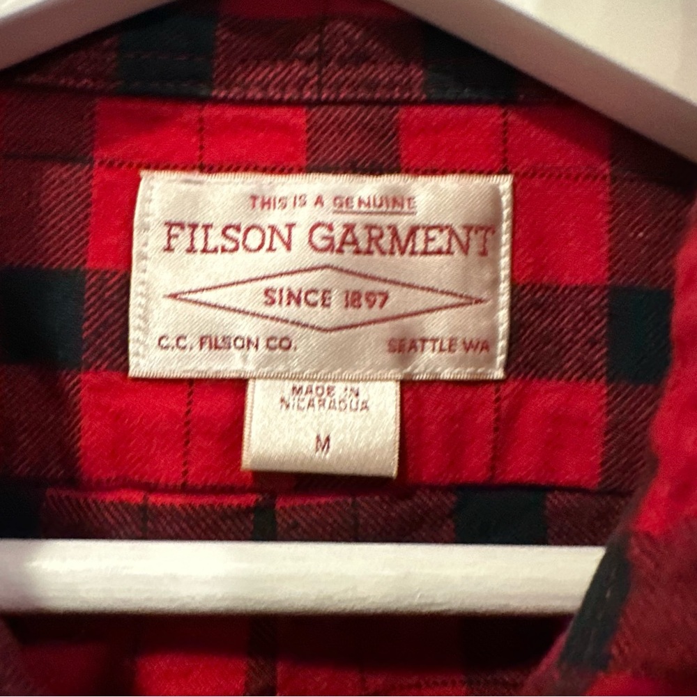 Filson Men's Alaskan Guide Shirt In Red and Black Plaid Flannel - Picture 7 of 10